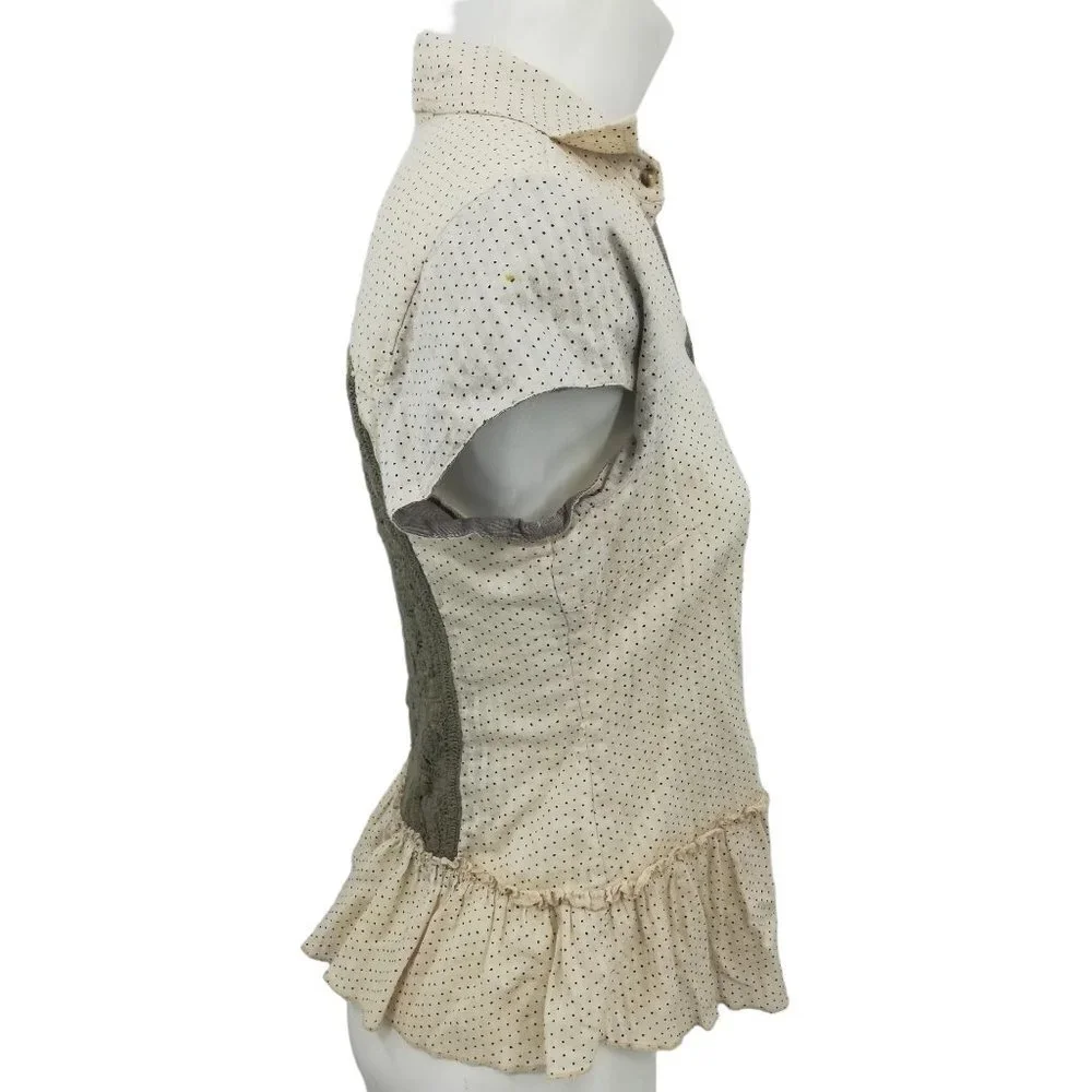 Free People Polka Dot Short Sleeve Ruffle Button Front Shirt Size XS Crochet